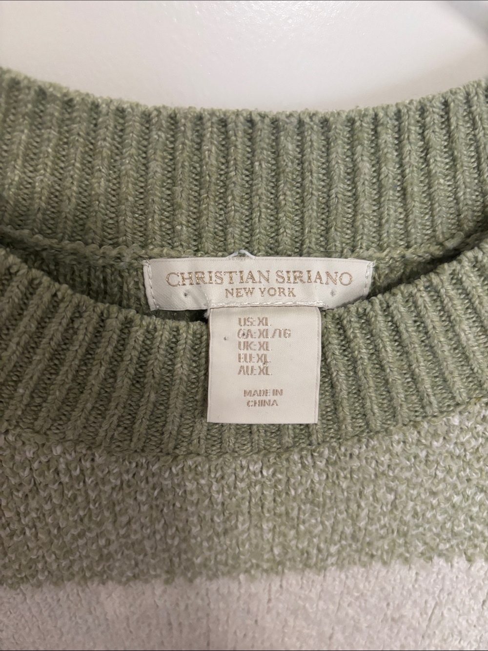 Christian Siriano Olive Green and Cream Block-Stripe Crewneck Sweater - Picture 2 of 5